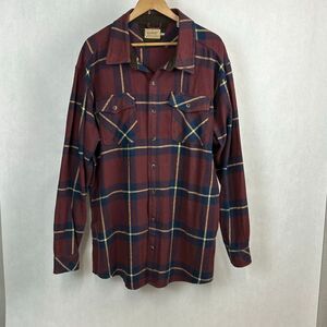 CE Schmidt Mens Flannel Button Front Shirt Sz 2XLT Big & Tall Maroon Navy Plaid